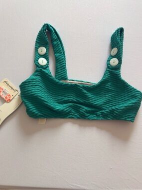 FP Movement by Free People Teal Textured Bikini Top with White Buttons